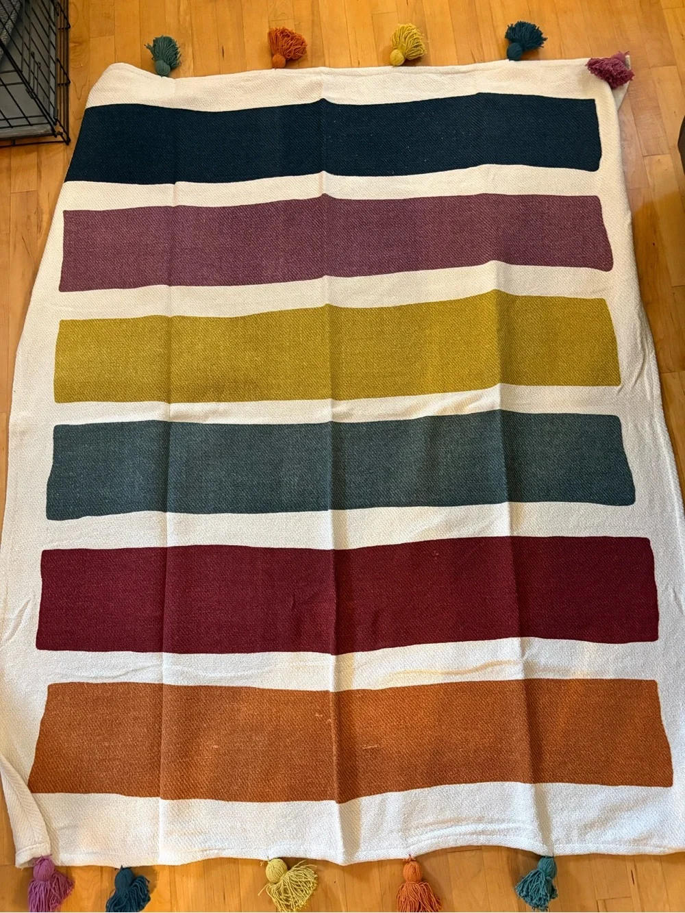 Striped Multicolor Throw Blanket - White, Rust, Mustard, Teal, Navy